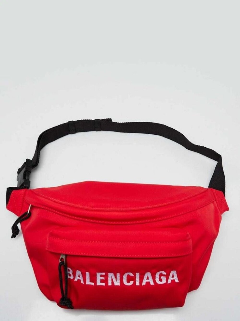 Balenciaga Red Recycled Nylon Logo Embroidered Wheel Belt Bag
